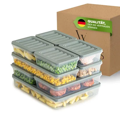 Produktbild von Viwares Stapelbare Gefrierdosen 9er Set, Gefrierfach & Kühlschrank Organizer mit Deckel, Frostfest bis -25°C, Wiederverwendbare Frischhaltedosen, Lebensmittel frisch und geruchsfrei lagern
