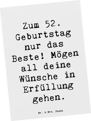 Produktbild von Mr. & Mrs. Panda Postkarte Spruch 52. Geburtstag - Weiß - Geschenk, besondere Anlässe, feiern, Postkarten, Geburtstagsgeschenk, Liebe, Freude, Ansichtskarten, Grußkarte