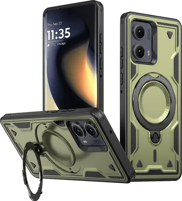 Produktbild von Dual Layer Hülle für Motorola Edge 2024 5G Metall Ring Ständer Magnetisch Stoßfest Militär Handyhülle Grün
