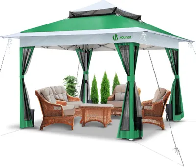Image de VOUNOT® Pavillon 3,6 x 3,6 m, tente de réception pop-up avec parois en filet et double toit, pavillon pliable vert