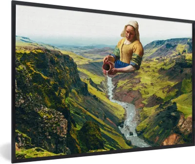 Produktbild von MuchoWow® Gerahmtes Poster Milchmädchen - Wasser - Kunst 60x40 cm - Poster mit Schwarzem Bilderrahmen Wandposter Rahmen Foto Bilder - Printing - Wanddeko Schlafzimmer