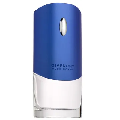 A studio shot of a Givenchy Blue Label Pour Homme Eau de Toilette spray bottle.
