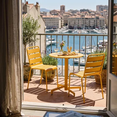 Immagine prodotto di Set tavolo da giardino e 2 sedie in metallo giallo - Oviala Palavas
