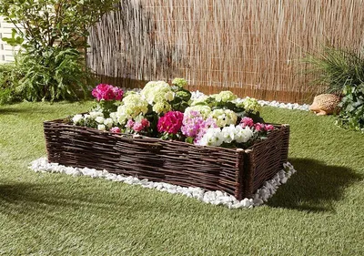 Produktbild von Gartenstecker "Weidenzaun" 100x20 cm, Beetbegrenzung aus Weide & Holz, Rasenkante, Beetzaun, Beeteinfassung, Staketenzaun
