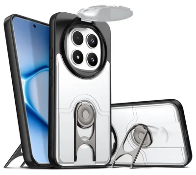Produktbild von Handyhülle für Xiaomi Redmi Note 15 Pro+ mit Dia Kameraschutz und Ringhalter Ständer, Stoßfeste Hybrid Schutzhülle Silber