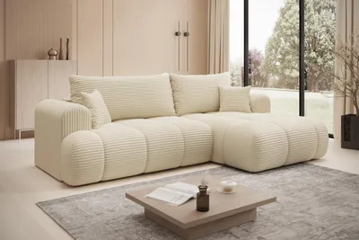 Produktbild von Ecksofa TREVIO Rechts in Beige Stoff TILIA-Cord 260 × 93 x 165 cm – Modernes Designsofa mit Ottomane