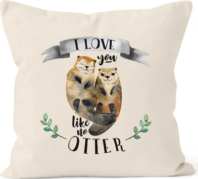 Produktbild von Kissenbezug Otter Pärchen I love you like no otter Geschenk Liebe Freundin Freundin 40x40 Baumwolle Kissenhülle Dekokissen MoonWorks® natur-grau 40cm x 40cm