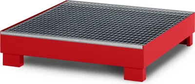 Produktbild von RR Industrietechnik Auffangwanne aus Stahl für 4x 200 Liter Fass mit Gitterrost RAL 3000 feuerrot