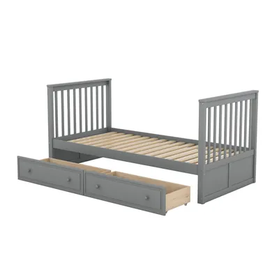 Immagine prodotto di Letto a castello a soppalco Fortuna Lai 90x200 cm, trasformabile in 2 letti singoli, 2 cassetti, rete a doghe, protezione anticaduta extra alta, legno massiccio, in grigio, letto in legno 90x200cm