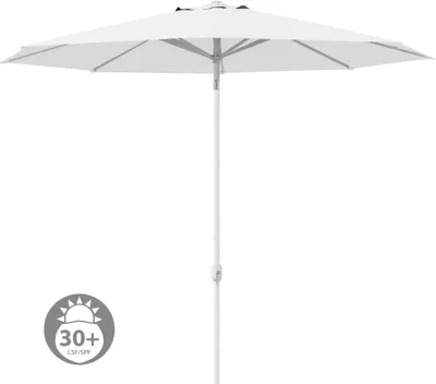 Produktbild von Sonnenschirm 3,5m rund weiß Garten Balkon knickbar mit Kurbel UV-Schutz Gestell weiß paramondo interpara