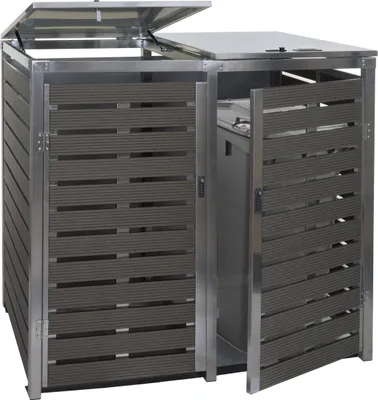 Produktbild von 2 veka na odpadky HWC-K14, box na odpadky, 119x134x84cm WPC nerezová oceľ 78kg ~ antracit