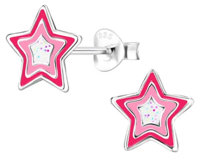 Produktbild von Ohrringe Silber 925 Kinder Ohrstecker „Stern“ Pink