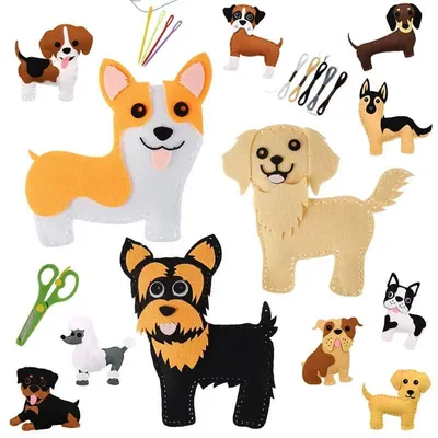 Produktbild von Filz Nähset Kinder Hunde - 12 Teile - DIY Filz Hunde Nähset ab 5 Jahren
