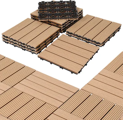 Produktbild von TolleTour 44x WPC Terrassenfliesen mit Drainage und Klicksystem Balkon Garten 30x30cm Teak