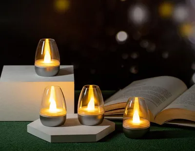 Productafbeelding van LED batterij lounge lights met touchsensor - Set van 4 - 7 cm hoog (zilver transparant)