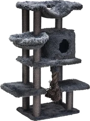 Produktbild von Duco Kratzbaum für Katzen, stabil, grau, 60x45x126 cm, Sisal-Plüsch, mit Schlafplatz