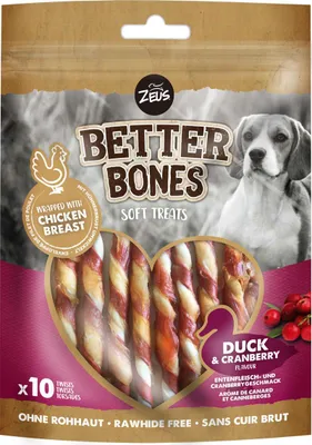 Zdjęcie produktu dla Zeus BetterBones Twists z kaczką i żurawiną – 10 sztuk