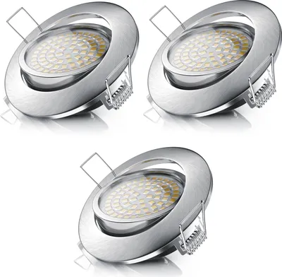 Zdjęcie produktu dla Zestaw 3 reflektorów wpuszczanych LED Brandson, światło wpuszczane, reflektor sufitowy wpuszczany, ściemniany i obrotowy reflektor sufitowy z aluminiową ramą, ciepły biały