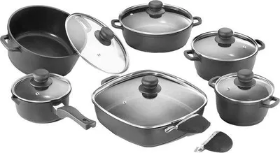 Produktbild von Aluminium-Pannenset 12-teilig mit Teflon-Antihaftbeschichtung Schwarz