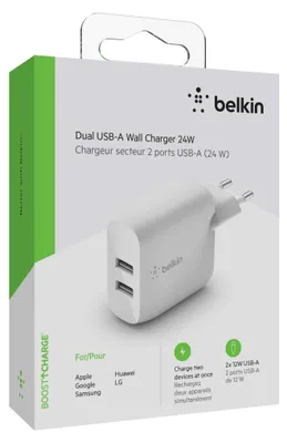 Produktbild von Belkin Dual USB-A Ladegerät, 24W weiß                  WCB002vfWH
