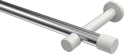 Produktbild von Interdeco Gardinenstange / Vorhangstange Chrom / Weiß, Typ Prestige Santo (Kappe) ohne Ringe, 20 mm Ø 1-läufig, 220 cm