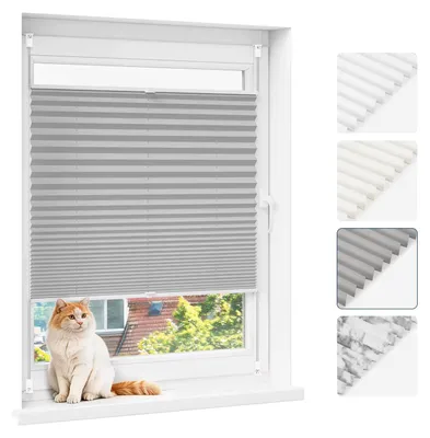 Immagine prodotto di Tenda plissettata - Tenda per finestra - 70 x 130 cm - Grigia - Montaggio senza foratura - Semitrasparente - Protezione dal sole e dalla vista