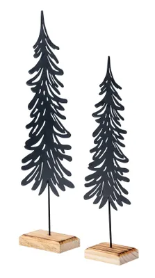 Produktbild von 2er Set Tanne Deko-Aufsteller Metall Kiefernholz Schwarz Natur Deko Tannenbaum Tischdeko