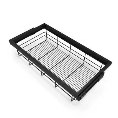 Produktbild von Emuca Set aus Drahtkorb- und Gleitrahmenset mit sanftem Schließen für Kleiderschrank, verstellbar, Modul 900mm, Schwarz strukturiert