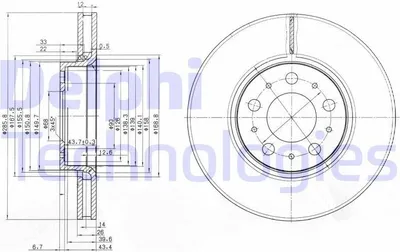 Produktbild von 2x DELPHI Bremsscheibe BG3513 für VOLVO V70 II (285) S60 I (384) S80 I (184)