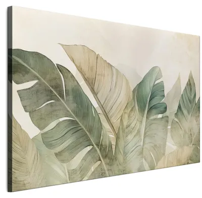 Produktbild von LUMASOUL Leinwand Bilder 90x60 cm, Leinwandbild Blätter Motiv, Wandbilder Holzrahmen und Webstuhl Wohnzimmer und Schlafzimmer, 1 teilig Blätter 01