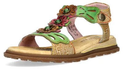 Produktbild von Laura Vita Damen Sandale mit T-Riemen und Blumenapplikationen Brownieo 03, Größe:37 EU, Farbe:Beige