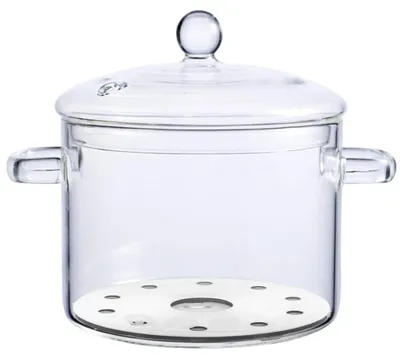 Image de Elzusha - Marmite en verre avec couvercle - 1,5 L - Verre borosilicaté résistant à la chaleur - Poignées de style C