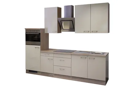 Produktbild von Küchenzeile mit E-Geräten - 270 cm breit - Kaschmir Glanz Sonoma Eiche – Neapel