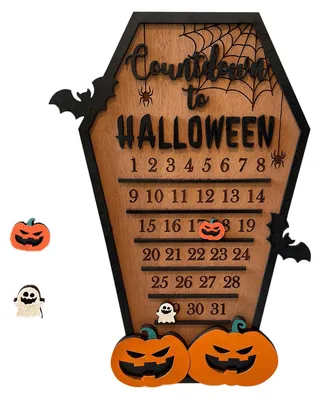 Image de Décoration de compte à rebours pour Halloween, calendrier en forme de citrouille, chauve-souris et fantôme, panneau de calendrier en bois mobile, fait maison