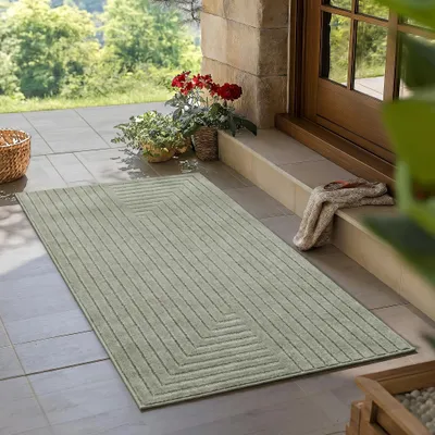 Produktbild von Carpetsale24 Outdoor Teppich, Modern Boho Design, 3D Effekt, Robust und UV-Beständig, ideal für Terrasse Wohnzimmer & Küche, Grösse: 80x250 cm