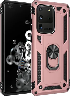 Produktbild von LaimTop Galaxy S20 Ultra Hülle, Hybrid Robuste Rüstung Drehbarer Ring Halter Ständer Dual Layer Hard PC + TPU Stoßfest Schutzhülle für Samsung Galaxy S20 Ultra Roségold