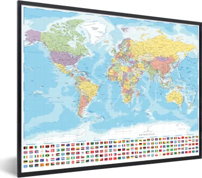 Produktbild von MuchoWow® MuchoWow® Gerahmtes Poster Welt - Karte - Farben - Flagge 40x30 cm - Poster mit zchwarzem Bilderrahmen - Kunstposter - Wanddekorationen