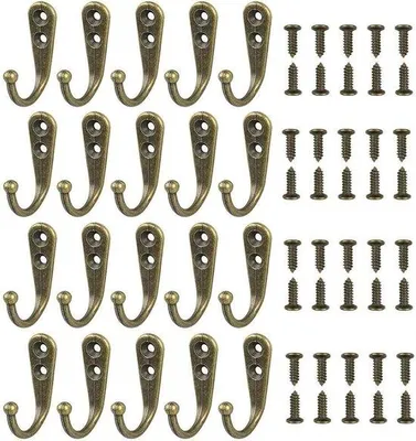 Produktbild von Antikes Eisenhaken-Design 20er Set Einzel Retro-Haaken Vintage Stil Einzel Wandhaken für Küche, Badezimmer und Schlafzimmer - Aus Bronze (mit Dübeln)