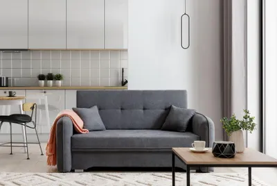 Produktbild von Krudox LAI 3-Sitzer Ausziehbares Schlafsofa mit Bettkasten Stauraum und 2 Kissen Couch mit Schlaffunktion 155x75x105 cm Stoff POCO 4