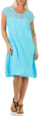 Produktbild von ZARMEXX Damen Sommerkleid mit Spitze unifarbenes Baumwollkleid Casual Basic (hel