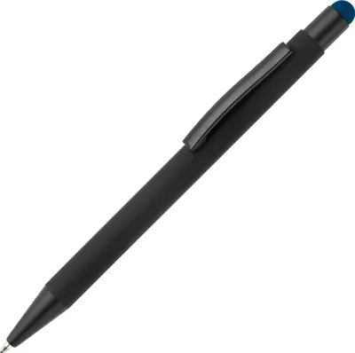 Produktbild von 5x Touchpen Kugelschreiber / aus Metall / Farbe: schwarz mit blauen Stylus