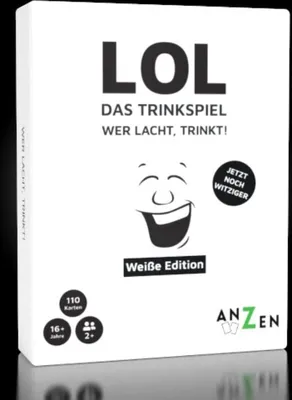 Produktbild von ANZEN LOL - Das Trinkspiel - Wer lacht, trinkt! - Weiße Edition | Kartenspiel | Geschenk-e für Frauen und Männer zu Weihnachten | Silvester | lustige Gesellschaftsspiel-e | LOL Spiel & Partyspiel-e