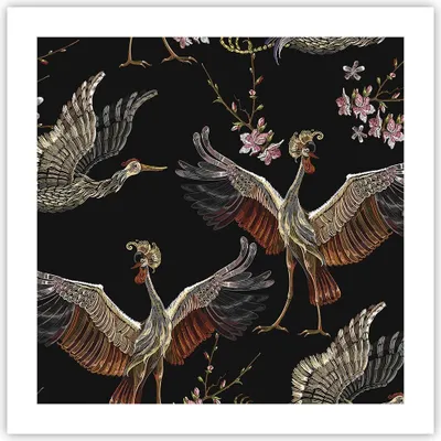 Produktbild von Poster - Poster ohne Rahmen - Asiatisch Vögel Verziert - 50x50 cm - Wand Bild - Wanddeko - Wandbilder - Kunstposter - Wandposter - Bilder - Kunstdruck - Wanddekoration - Wandbild - P2XAC50x50-4556