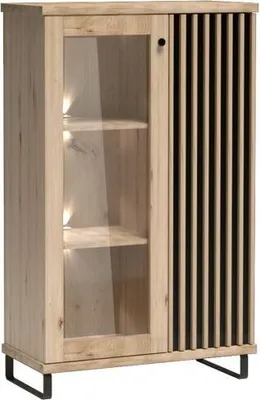 Obrázok produktu pre Minio, vitrína "CALI 3", s kovovými nohami, s LED osvetlením, farba dub Artisan / čierna