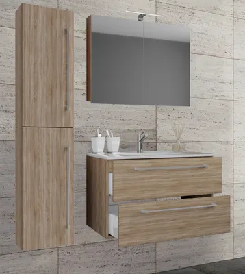 Produktbild von VCM 4-tlg. Waschplatz Waschtisch | Waschbecken Unterschrank Breite 60 cm | Badmöbel Set mit Schubladen Drehtüren Spiegelschrank | Badinos