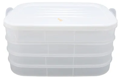 Produktbild von 4-lagige Knödel-Aufbewahrungsbox mit Deckel, doppelte Schnallenversiegelung, stapelbarer Lebensmittelbehälter für den Küchenkühlschrank, weiß