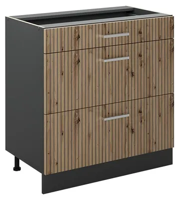 Imagen del producto de Mueble bajo de cocina Vicco R-Line Roble artesanal/Antracita 80 cm con 3 cajones sin encimera, Model 72379