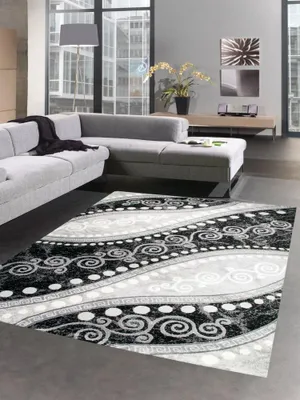 Immagine prodotto di Tappeto ornamenti moderni con glitter grigio nero crema dimensioni - 80 x 300 cm