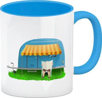 Produktbild von Ich bin Rentner Campen ist mein Beruf Kaffeebecher Hellblau mit Wohnwagen