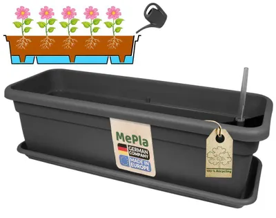 Produktbild von MePla - Set - XXL Balkonkasten mit Bewässerung 100 cm + XXL Untersetzer 97 cm - Anthrazit